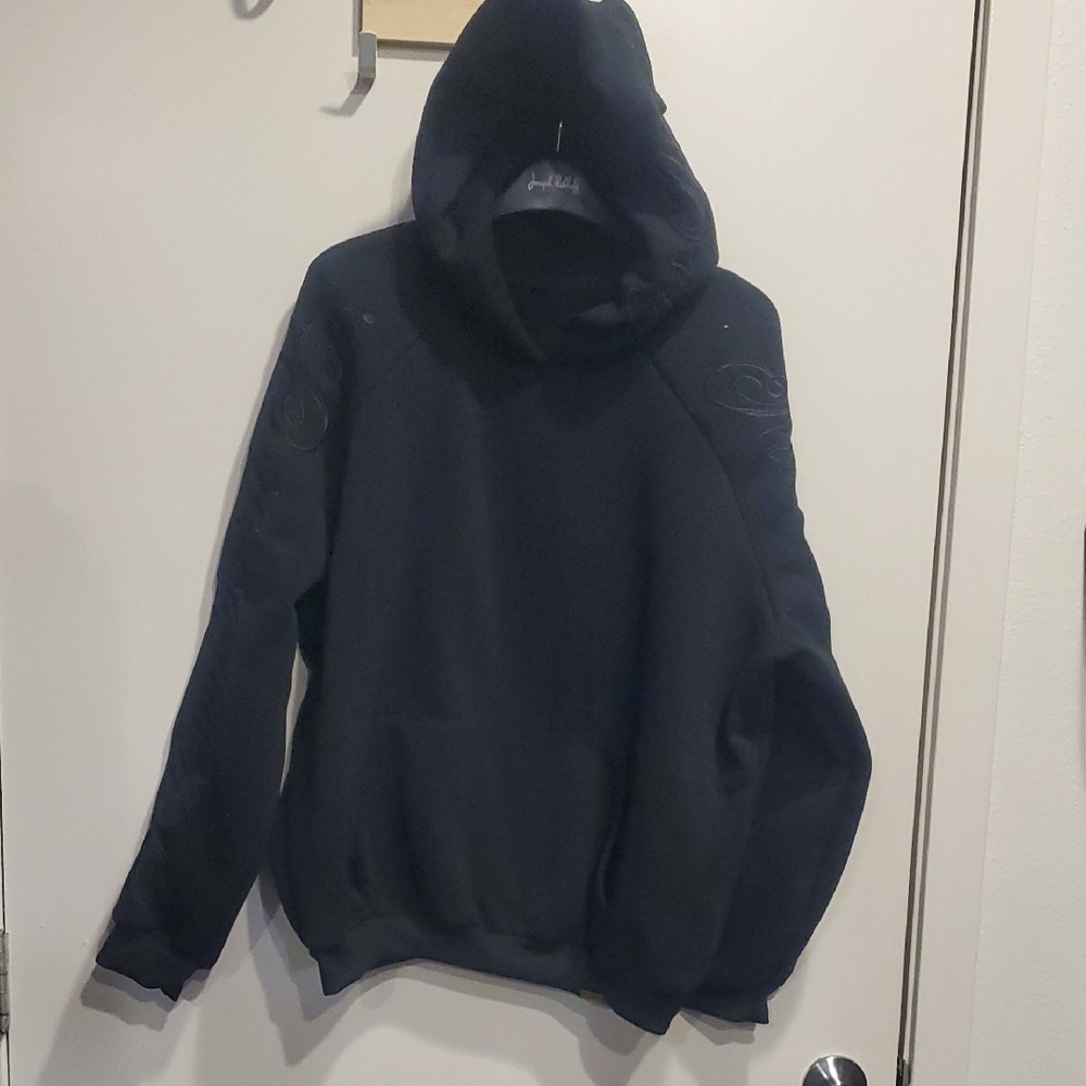 Black Hooded Sweatshirt with Subtle Sleeve/Hood Embroidery Medium